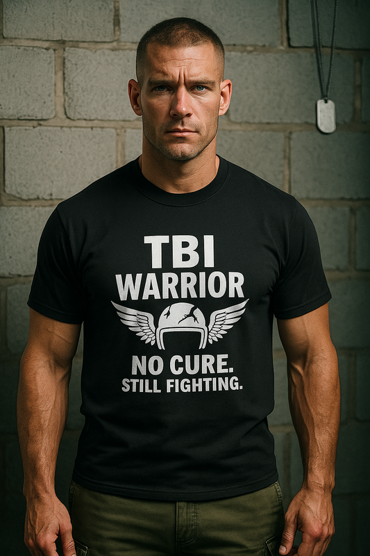 TBI Warrior Tee — No Cure. Still Fighting.