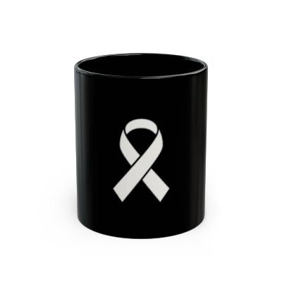 TBI Awareness Ribbon Black Mug – Solid White Ribbon Cause Coffee Cup (11oz/15oz)